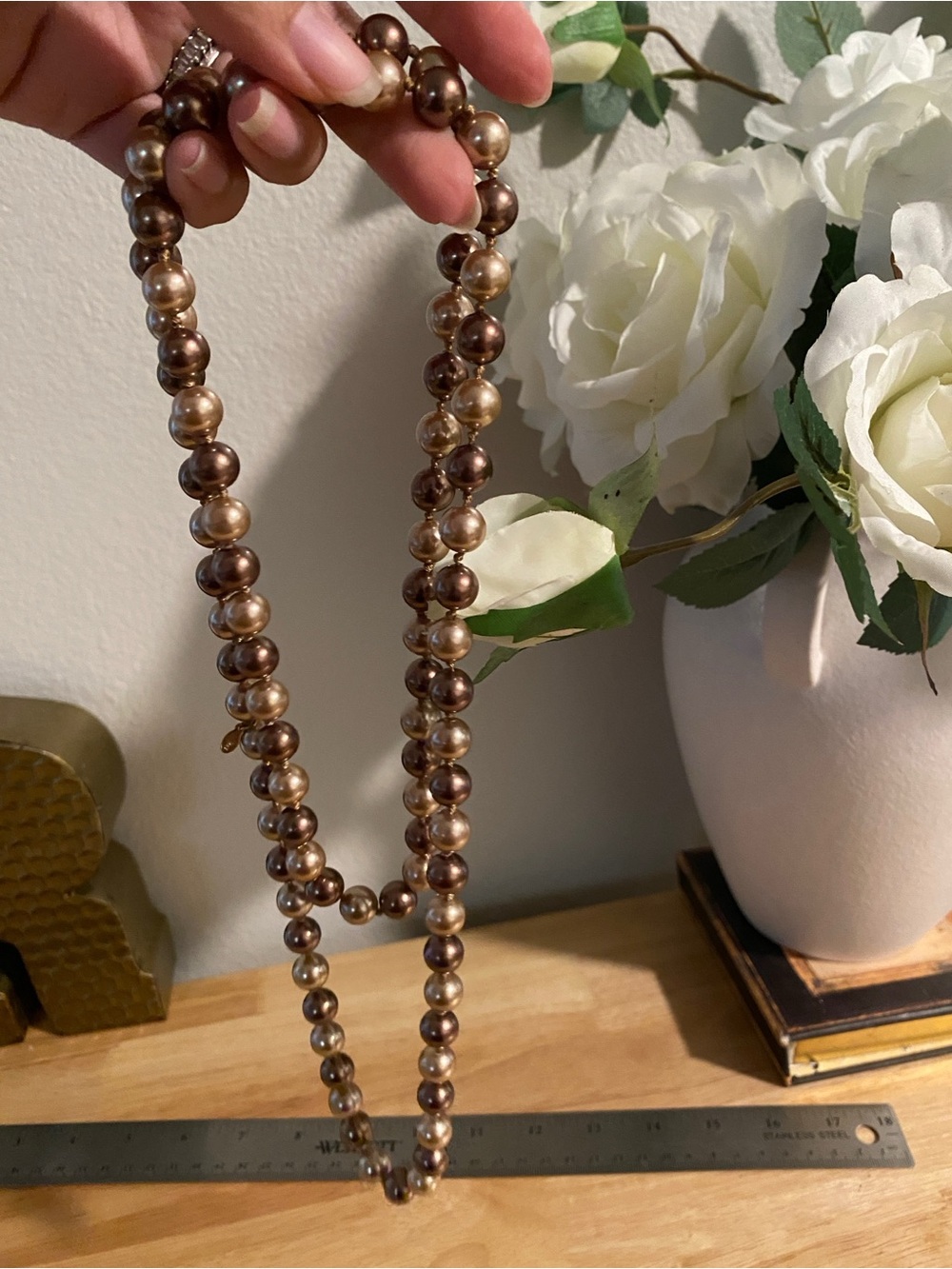 Vintage Roman inc Two-Tone Brown & Champagne Pearl Necklace - Elegant Layering